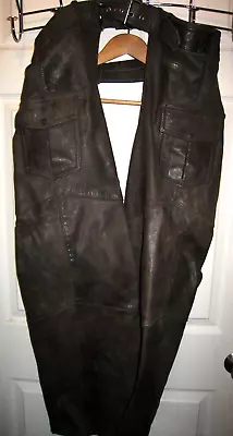 Hein Gericke Brown Leather Motorcycle Riding Chaps L Tag Front Snap Pockets • $50