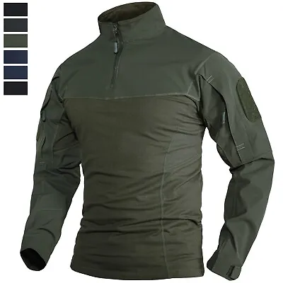 Tactical Men's Long Sleeve T-Shirt 1/4 Zip Up Military Army Combat Training Tops • $37.04