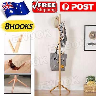 $27.95 • Buy Wooden Coat Stand Rack Clothes Hanger Hat Tree Jacket Bag Umbrella Hook Storage