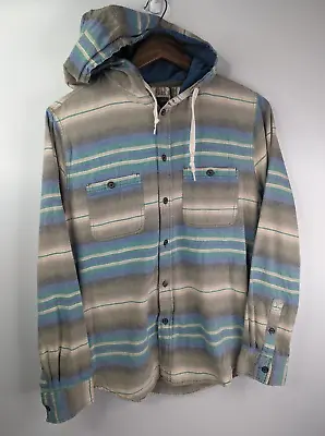Modern Amusement Men's Medium Shacket Hooded Long Sleeve Button Up Stripe Shirt • $11.04