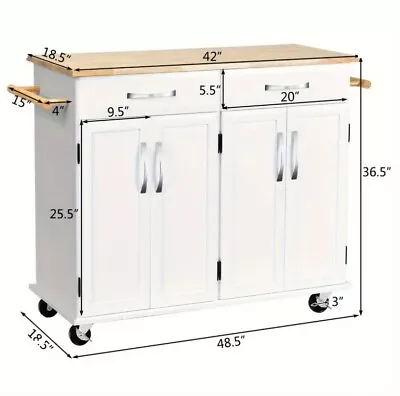Costway HW60456WH Island Utility Rolling Kitchen Cart Trolley - White • $160