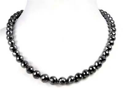 $339.15 • Buy 8 Mm 20  Certified Natural Black Diamond Round Faceted Beads Necklace-Gift's