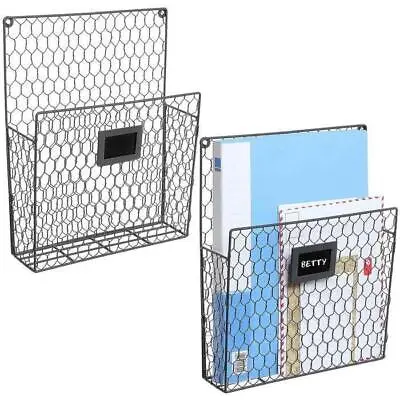 Wall Mounted Chicken Wire Magazine Rack W/ Chalkboard Label - Document Organizer • $29.99