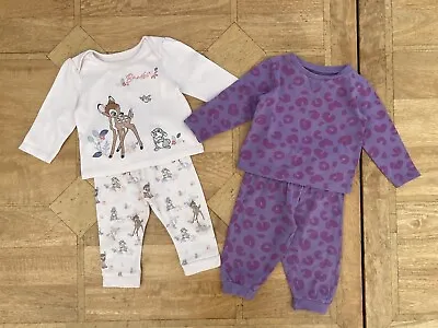 Baby Girl Pyjamas Sets - Disney Bambi & Studio Purple Animal Print -  Age 6-9m • £3