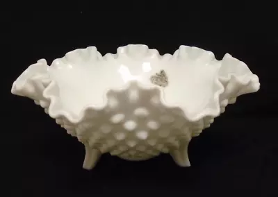 WHITE FENTON HOBNAIL SCALLOPED BOWL 3 FOOTED 8  W/label • $14