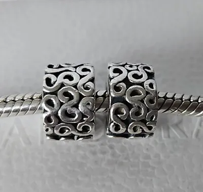 Genuine Pandora Bracelet Clip Charms - Silver Swirl Clips Pair X2 925 ALE • £0.99