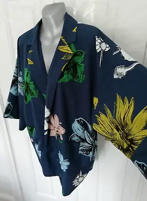 £24.99 • Buy Topshop 10 Navy Blue Yellow Green Pink Floral Tie Kimono Style Jacket Pockets