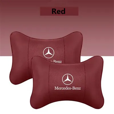 2pcs Car Neck Pillow Breathe Cushion Headrest Pillow For Mercedes-Benz Logo Red • $31.99