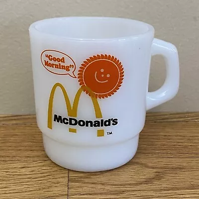 Vintage McDONALD'S Good Morning Coffee Cup Mug Sun 70s Fire King Oven Proof 8oz • $19.95