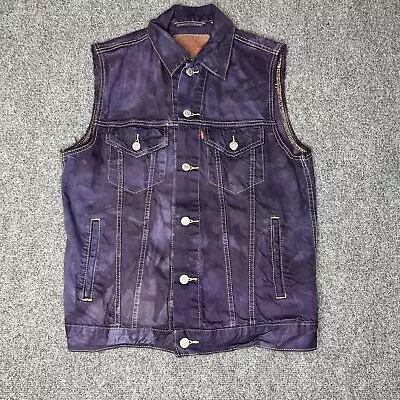 Levis Denim Vest Mens Medium Purple Dyed Jean Jacket Trucker Sleeveless Cut Off • $32.99