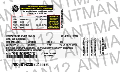 Vin #Number Label RV Trailer Tire Pressure Decal 3M Professional High Tack Vinyl • $89.99