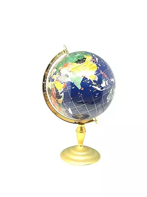 Elegant Lapis Gemstone Blue World Globe With Ornate Bronze Metal Stand (21 ) • $190