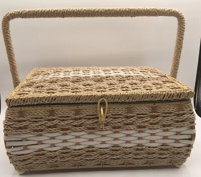 Vtg JC Penney Natural Color Wicker Sewing Basket Box Tray Made In Japan • $21.99