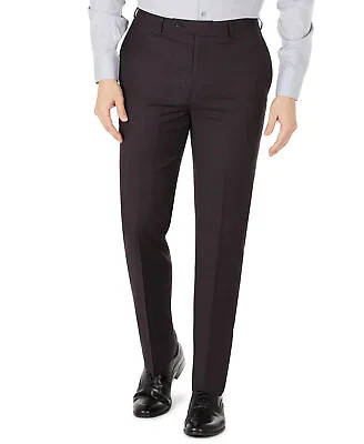 Calvin Klein Men's Skinny Fit Dress Pants 34 X 32 Plaid Burgundy Extra Slim • $11.55