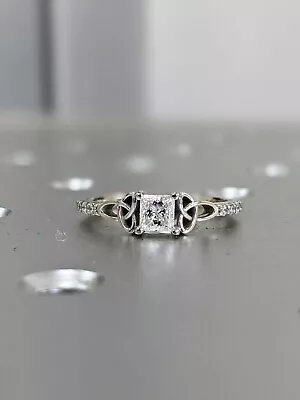 2Ct Celtic Cathedral Princess Cut Moissanite Bridal Ring 14K White Gold Plated • $168.62
