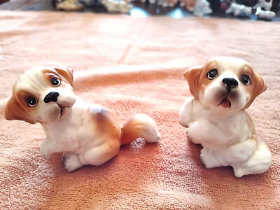 Vtg Dog Figurine Set Of 2 Just Love Expression On These Dogs Hand Decorated. • $12