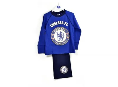 Chelsea FC Boys Kids Long Pyjamas Night Sleepwear Lion Crest Badge Blue Official • £9.95