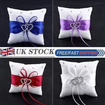 £8.99 • Buy Bridal Wedding Ceremony Ring Bearer Pillow Cushion Crystal Double Colour Heart