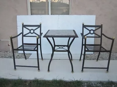 Bistro Set Marble Table And Two Chair By Hampton Bay New Paint Black Metal • $599