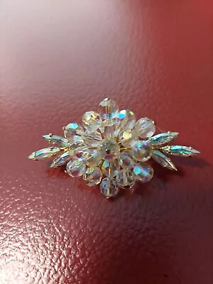 Vintage Multicoloured Crystal Floral Brooch #54 • $55