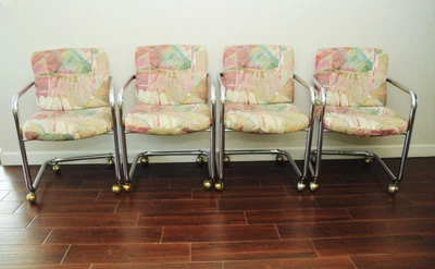 $995 • Buy SET Of 4 CHROMCRAFT Vtg Cantilever Tube Dining Chairs-w/Castors-Wire Chrome Back