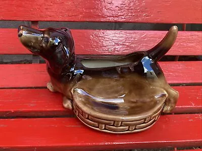 Antique Dachshund Planter Dog Vase Retro Canine￼ Pot Trinket Bowl Black Brown • $12