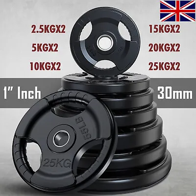 Weight Plates Set Pair Cast Iron 1  Hole Disc Dumbbell Standard Barbell Weights • £14.99