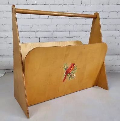 Retro Vintage Wooden Magazine Rack Floor Standing Natural Plywood Birds Design • £22.99