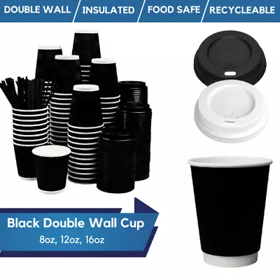 Disposable Coffee Cups Double Wall BlackWhiteKraft Takeaway Cups Reusable Lid • £184.99