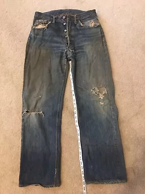 Vtg 50's Levi 501 Jeans Hidden Rivet Big E Selvage Off Center Belt Loop 32x28 • $255