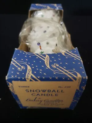 Vintage Unused Box Of 3 EMKAY SNOWBALL CANDLES With Box Muench Kreuzer Christmas • $59