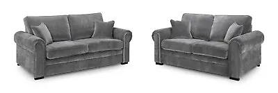 Grey 3+2 Sofa Set With Plush Velvet Couch Style Spacious Sofas - Darnall Willow • £799