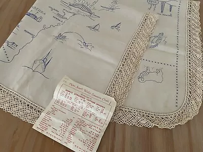 Vintage SEMCO Stamped Linen To Embroider Traced Tablecloth Lace Australia Map • $120