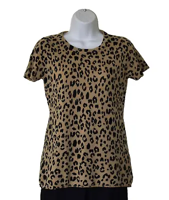 A8 NWT J CREW Leopard Print Cashmere Short Sleeve T Shirt Sweater Size S • $39.99