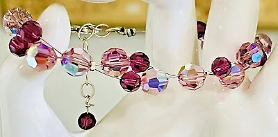 Iridescent Purple Glass Faceted Bead Adjustable Sterling Silver Clasp Bracelet • $18.74