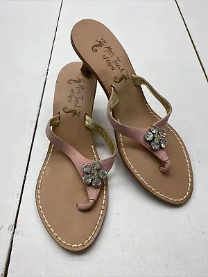 Miss Trish Of Capri Pink ￼Thong Heeled Sandals With Jewel Flower Women Size 39 * • $110