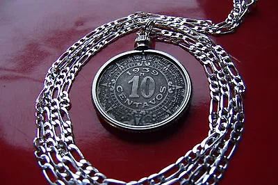  Aztec Calendar Coin Pendant Necklace [Pre 1946] 20  925 Sterling Silver Chain • $95.40