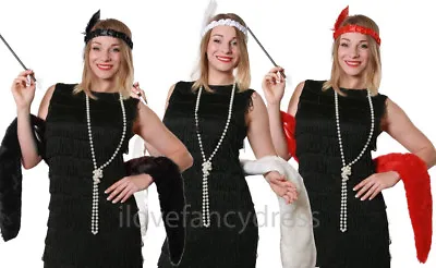 £11.99 • Buy Ladies Flapper Fancy Dress Set Headband Fur Stole Pearl Necklace Cig Holder 20s