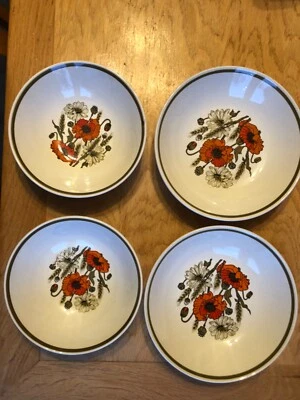 £8.99 • Buy 4 X J & G Meakin Poppy Bowls. 2 X 190mm And 2 X 163mm