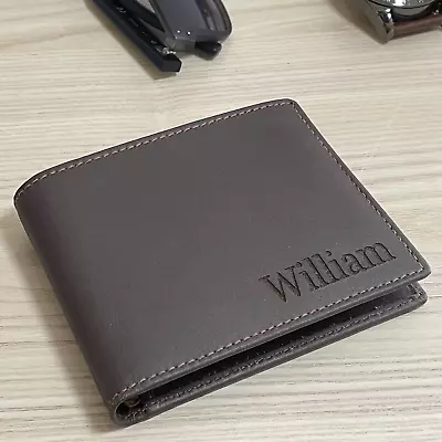 Custom Engraved Leather Men Wallet Bi Fold Wallet Mens Gift Fathers Day Gift • $31.99