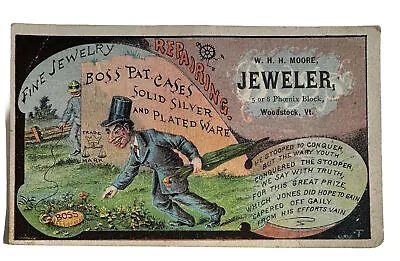 Victorian Jewelers Trade Card Boss Pocket Watch Cases Whh Moore Woodstock Vt D21 • $21.50