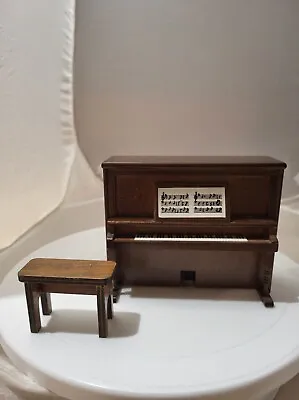 Vintage Upright Wood Piano Dollhouse Miniature W/ Stool Music Box - Not Working • $23