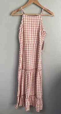 Nanette Lepore Gingham Crinkle Tiered Maxi Dress Women Size 2 Pink New With Tags • $28.99