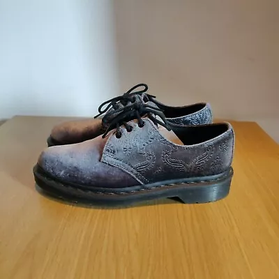 Dr Martens Women’s 1461 Brocade Grey Soft Velvet Oxford Shoes Size UK 4 EU 37 • £59.98