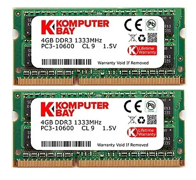 Komputerbay 8GB (2x 4GB) DDR3 SODIMM (204 Pin) 1333Mhz PC3-10600 (9-9-9-24) • £18