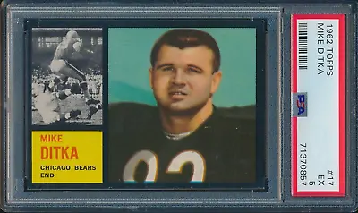 1962 Topps Football #17 Mike Ditka Rc Psa 5 Ex Hof  Da Bears  Rookie • $686.86