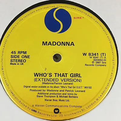 Madonna Who's That Girl 12'' Vinyl Sire Records W8341(t) 1987 Uk First Press • £5.99