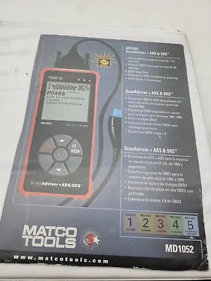 MATCO TOOLS OBD2 MD1052 ScanAdvisor+ ABS/SRS Owner's Manual ONLY For Reference • $29.99