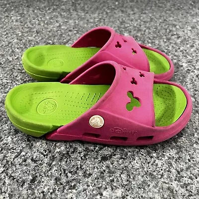 Crocs Disney Minnie Mickey Mouse Ears Pink Green Slides Sandals Youth Size 1 • $9.99