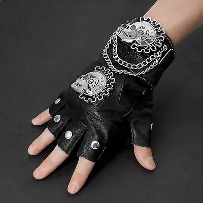 Hip-Hop Rivet Leather Gloves Stylish Steampunk Motorcycle Fingerless Gloves Mens • $25
